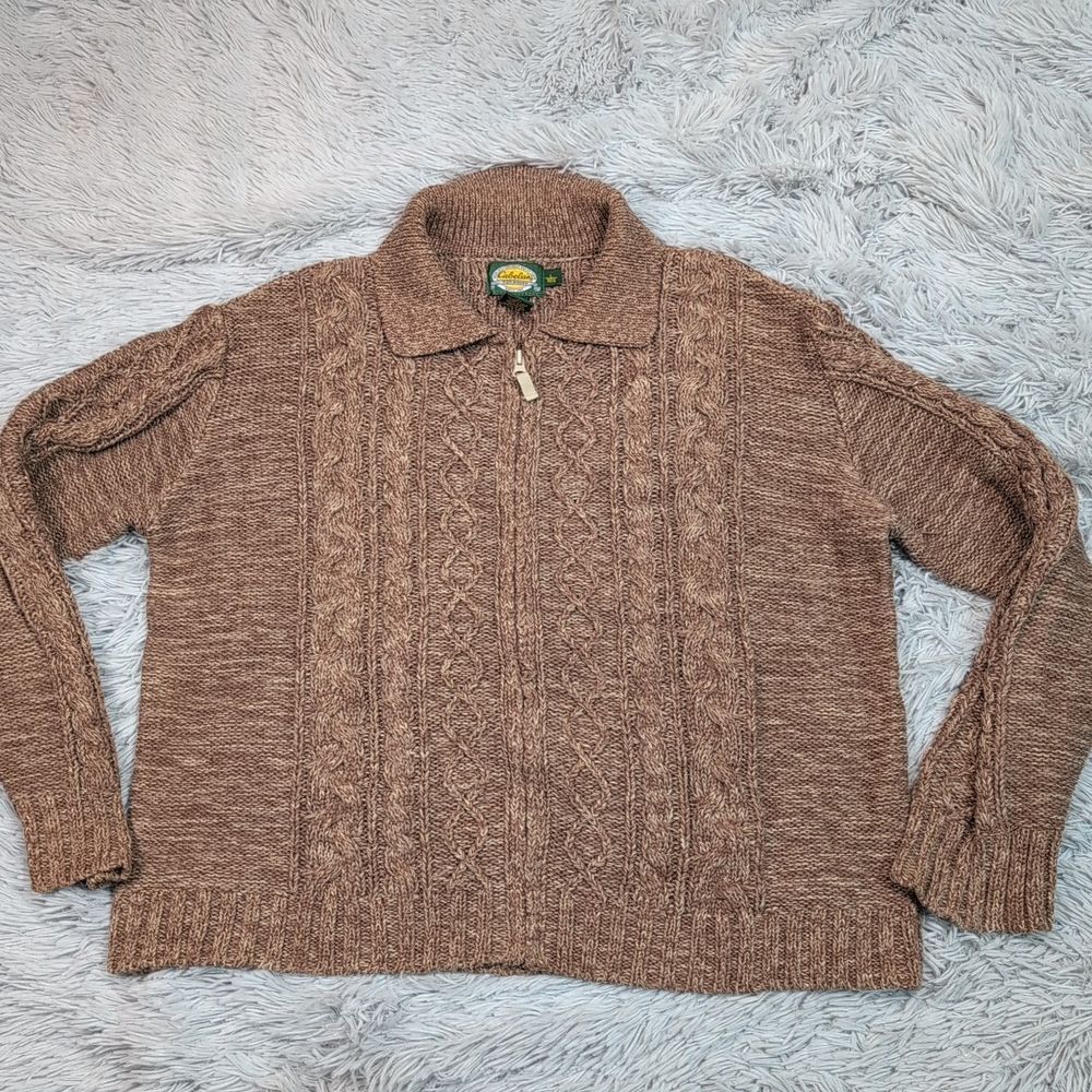 Cabela's Sweater Womens L Beige Cardigan Zip Up Cozy Warm Comfy Preppy‎ Casual